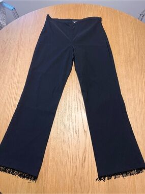 Poleci Black Cropped Wide-Leg Pants with Beaded Fringe Trim